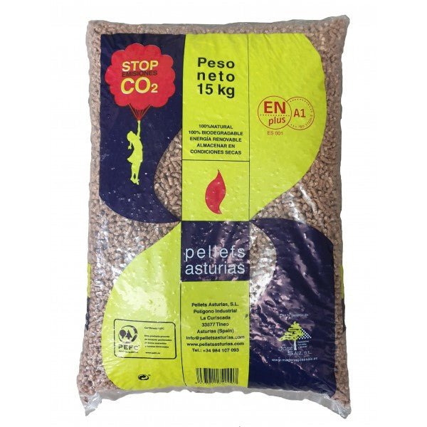 Pellets Asturias 1 Palet de 72 Sacos certificado Enplus 15 kg