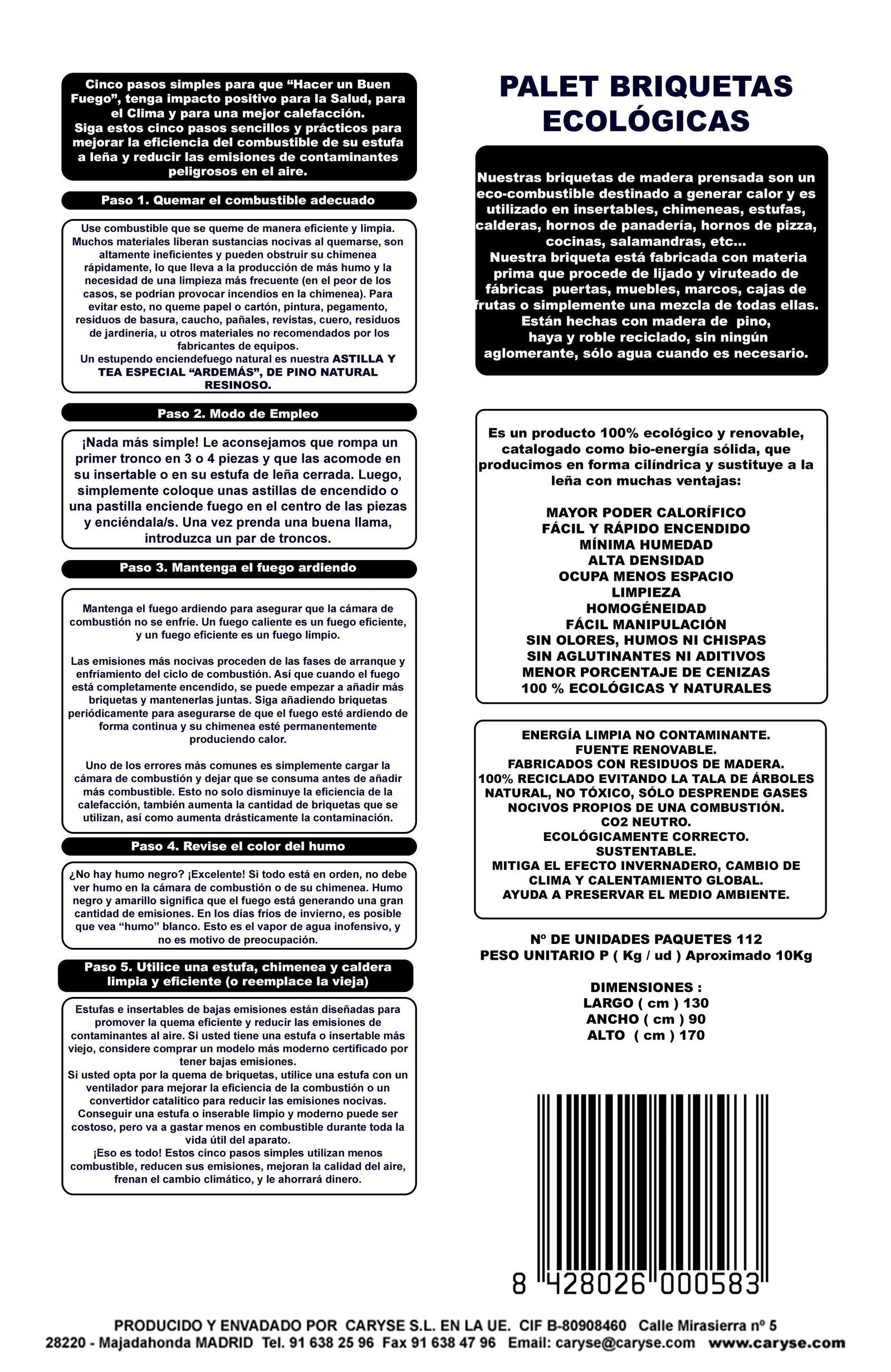 Palet de 112 Pack Briquetas Eco para estufa de leña